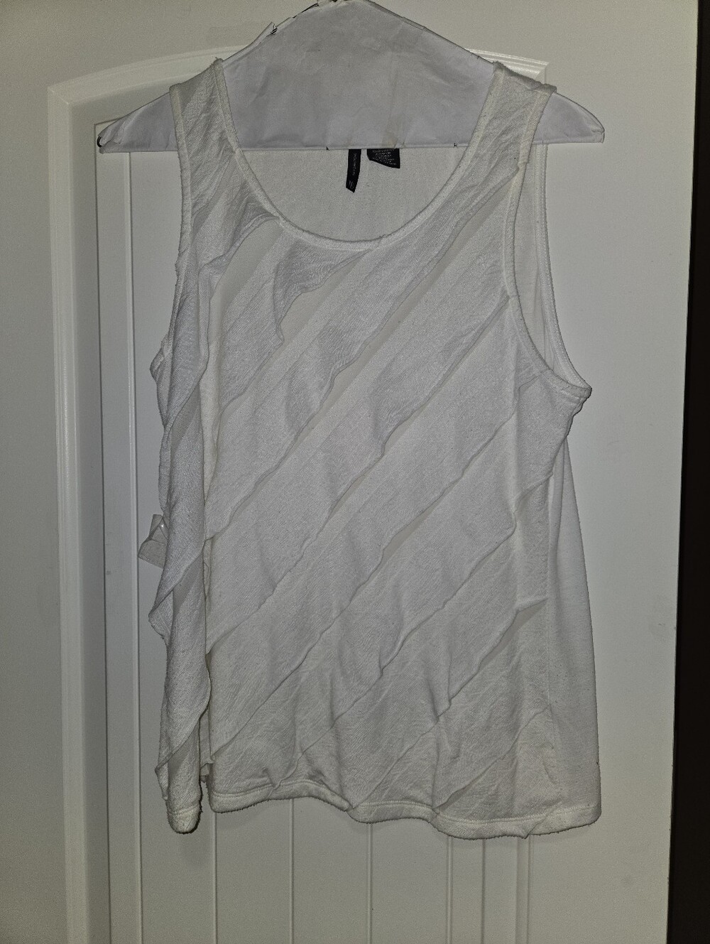 new directions White Ruffled Diagonal Tank Top